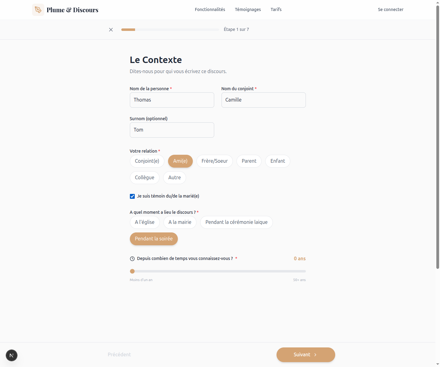 Étape contexte du formulaire